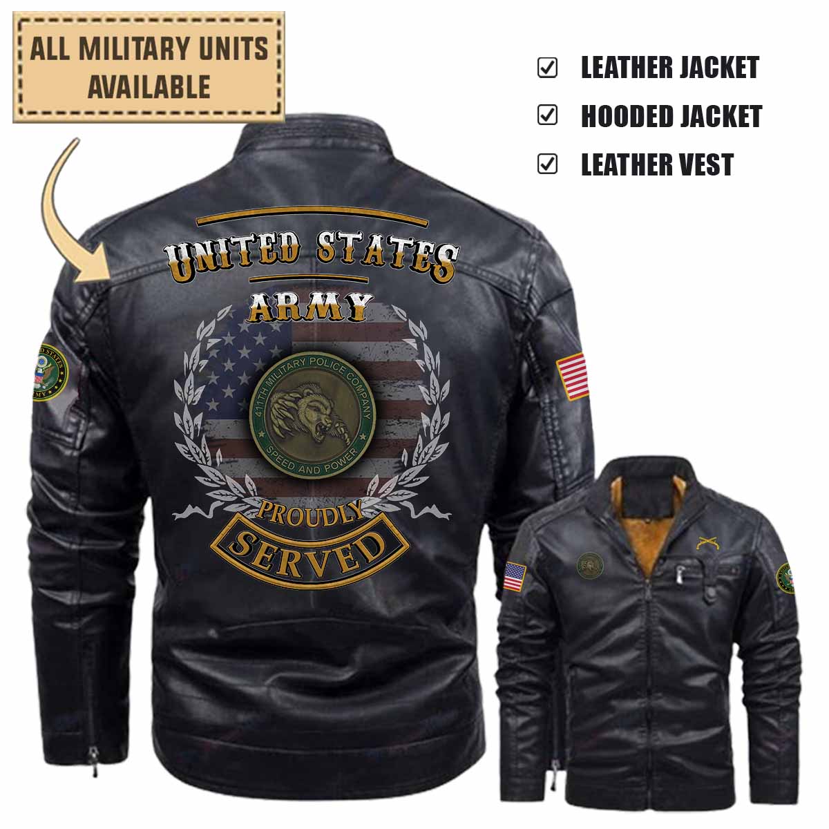 411th MP CO 411th Military Police Company_Military Leather Jacket and Vest