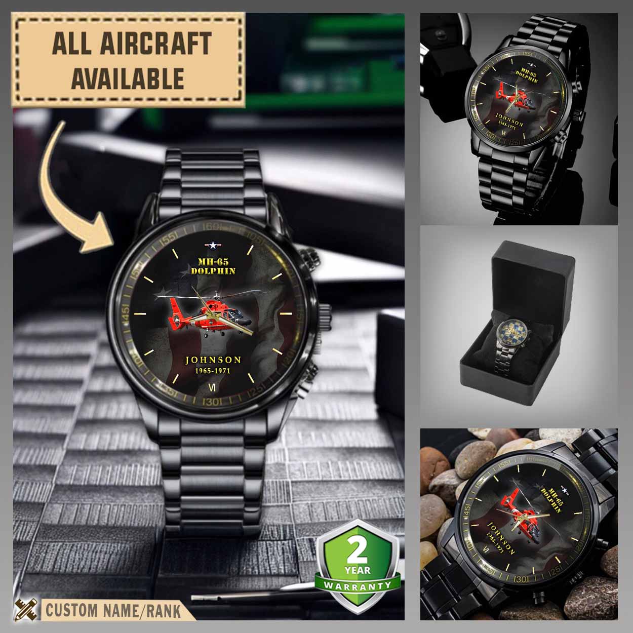 mh 65 dolphin hh 65 mh65 hh65aircraft black wrist watch 6vo6v