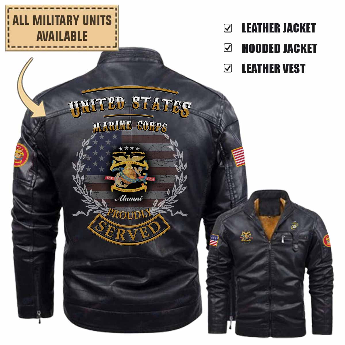 US Marine Drum & Bugle Corps, The Commandant's Own Alumni_Military Leather Jacket and Vest