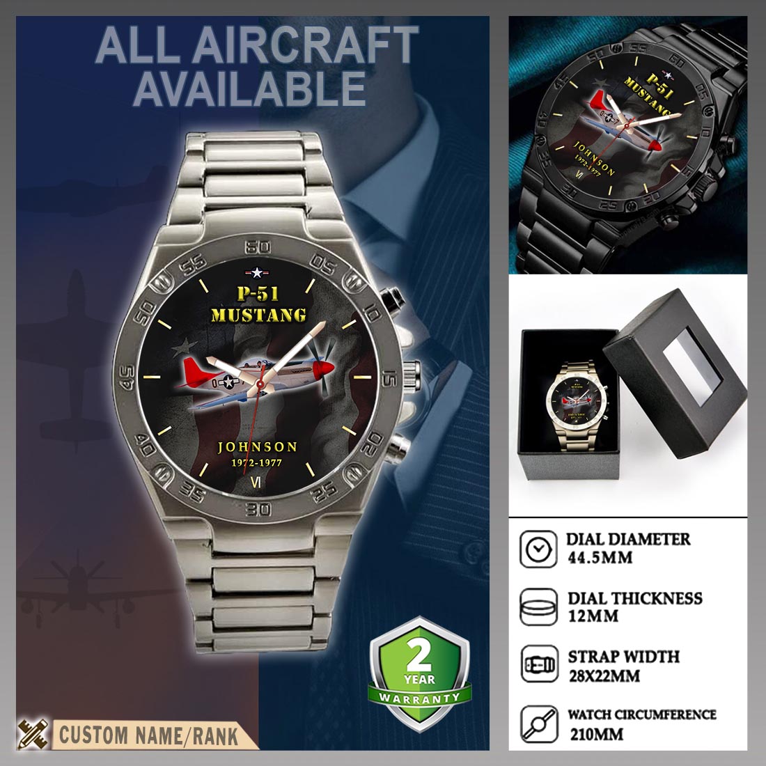 p 51 mustang p51aircraft wrist watch utvpq