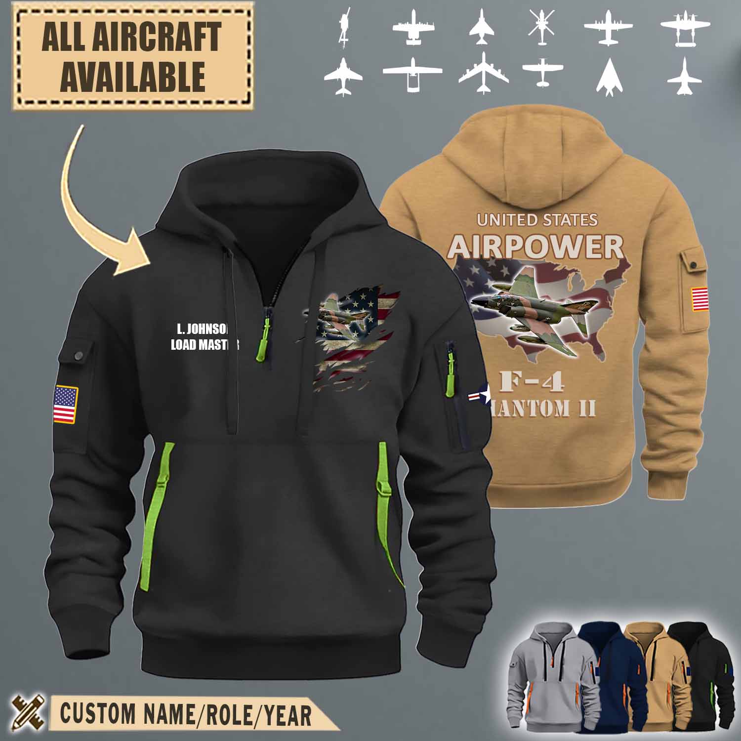 custom aircraftquarter zip hoodie v2 hkjt2