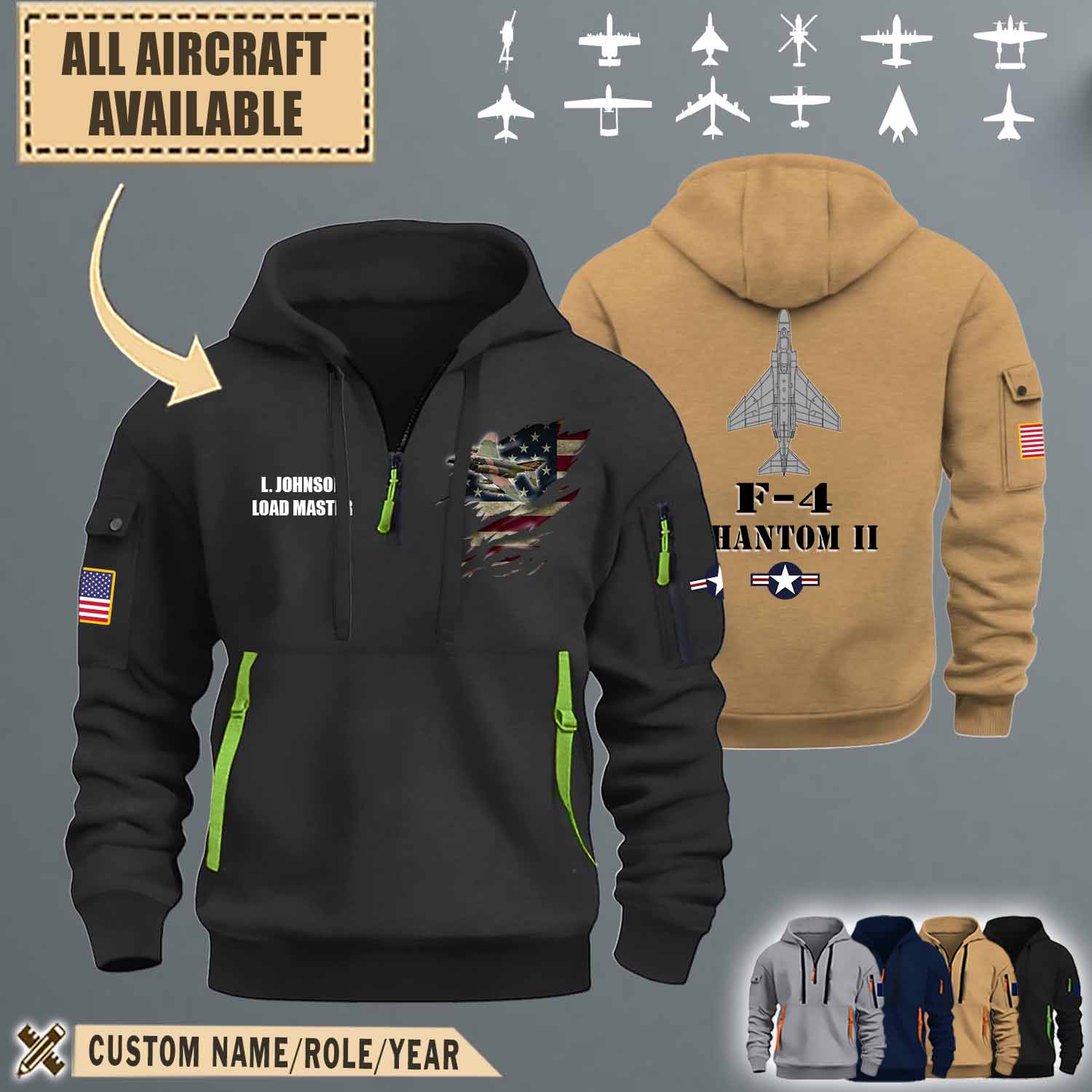 custom aircraftquarter zip hoodie v3